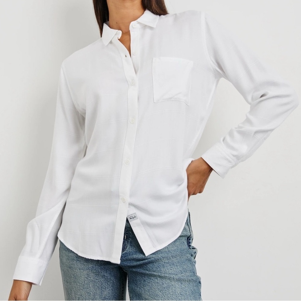 Hunter Plaid Shirt Light Ivory Check Button Down Blouse